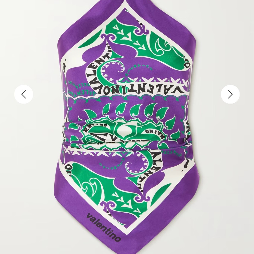 Valentino bandana scarf top. Size 36. Ties in back. Purple and green.